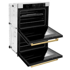 ZLINE Autograph Edition 30 in. Professional True Convection Double Wall Oven with Air Fry and Self Clean in Stainless Steel with Polished Gold Handles - WADZ-30-G - The Home Selection