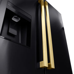 ZLINE Autograph Edition 36 in. 28.9 cu. ft. Standard-Depth French Door External Water Dispenser Refrigerator with Dual Ice Maker in Black Stainless Steel and Polished Gold Square Handles - RSMZ-W-36-BS-FG