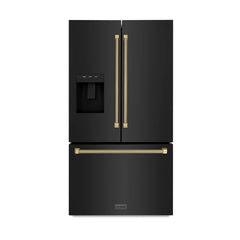 ZLINE Autograph Edition 36-Inch 28.9 cu. ft. Standard-Depth French Door Refrigerator with Dual Ice Maker and External Water Dispenser in Fingerprint-Resistant Black Stainless Steel - RSMZ-W-36-BS-K