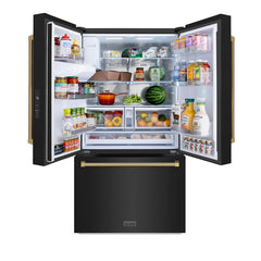 ZLINE Autograph Edition 36-Inch 28.9 cu. ft. Standard-Depth French Door Refrigerator with Dual Ice Maker and External Water Dispenser in Fingerprint-Resistant Black Stainless Steel - RSMZ-W-36-BS-K
