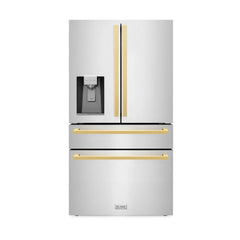 ZLINE Autograph Edition 36 Inch 21.6 cu. ft. Counter-Depth French Door Refrigerator with Water and Ice Dispenser in Fingerprint-Resistant Stainless Steel with Modern Handles- RFMZ-W-36