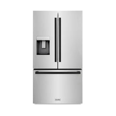 ZLINE Autograph Edition 36 in. 28.9 cu. ft. Standard-Depth French Door External Water Dispenser Refrigerator with Dual Ice Maker in Fingerprint-Resistant Stainless Steel and Matte Black Modern Handles - RSMZ-W-36-FMB