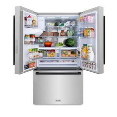 ZLINE Autograph Edition 36 in. 28.9 cu. ft. Standard-Depth French Door External Water Dispenser Refrigerator with Dual Ice Maker in Fingerprint-Resistant Stainless Steel and Matte Black Modern Handles - RSMZ-W-36-FMB
