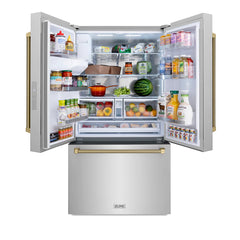 ZLINE Autograph Edition 36-Inch 28.9 cu. ft. Standard-Depth French Door Refrigerator with Dual Ice Maker and External Water Dispenser in Fingerprint-Resistant Stainless Steel - RSMZ-W-36-K