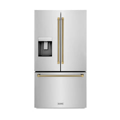 ZLINE Autograph Edition 36-Inch 28.9 cu. ft. Standard-Depth French Door Refrigerator with Dual Ice Maker and External Water Dispenser in Fingerprint-Resistant Stainless Steel - RSMZ-W-36-K
