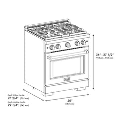 ZLINE Autograph Edition 30 in. 4.2 cu. ft. Paramount Dual Fuel Range with 4 Burner Gas Cooktop and Electric Convection Oven in Black Stainless Steel with Champagne Bronze Accents - SDRBZ-30-CB - The Home Selection