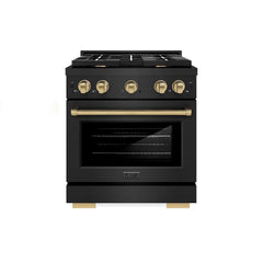 ZLINE Autograph Edition 30 in. 4.2 cu. ft. Paramount Dual Fuel Range with 4 Burner Gas Cooktop and Electric Convection Oven in Black Stainless Steel with Champagne Bronze Accents - SDRBZ-30-CB - The Home Selection