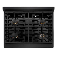 ZLINE Autograph Edition 30 in. 4.2 cu. ft. Paramount Dual Fuel Range with 4 Burner Gas Cooktop and Electric Convection Oven in Black Stainless Steel with Champagne Bronze Accents - SDRBZ-30-CB - The Home Selection