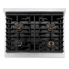 ZLINE Autograph Edition 30 in. 4.2 cu. ft. 4 Burner Paramount Gas Range with Convection Gas Oven in Satin Stainless Steel with White Matte Door and Polished Gold Accents - SGRSZ-WM-30-G - The Home Selection
