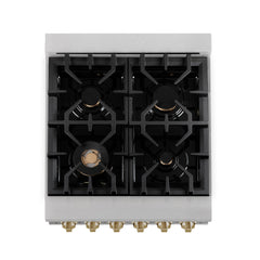 ZLINE Autograph Edition 24 in. 2.8 cu. ft. Legacy Dual Fuel Range with 4 Burner Gas Cooktop and Electric Convection Oven in Satin Stainless Steel and Champagne Bronze Accents - RASZ-SN-24-CB - The Home Selection