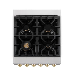 ZLINE Autograph Edition 24 in. 2.8 cu. ft. Legacy Dual Fuel Range with 4 Burner Gas Cooktop and Electric Convection Oven in Satin Stainless Steel and Polished Gold Accents - RASZ-SN-24-G - The Home Selection