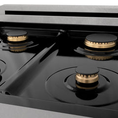 ZLINE Autograph Edition 24 in. 2.8 cu. ft. Legacy Dual Fuel Range with 4 Burner Gas Cooktop and Electric Convection Oven in Satin Stainless Steel and Matte Black Accents - RASZ-SN-24-MB - The Home Selection