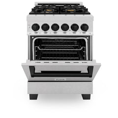 ZLINE Autograph Edition 24 in. 2.8 cu. ft. Legacy Dual Fuel Range with 4 Burner Gas Cooktop and Electric Convection Oven in Satin Stainless Steel and Matte Black Accents - RASZ-SN-24-MB - The Home Selection