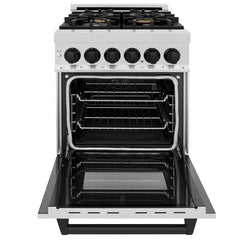 ZLINE Autograph Edition 24 in. 2.8 cu. ft. Legacy Dual Fuel Range with 4 Burner Gas Cooktop and Electric Convection Oven in Satin Stainless Steel and Matte Black Accents - RASZ-SN-24-MB - The Home Selection