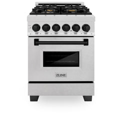 ZLINE Autograph Edition 24 in. 2.8 cu. ft. Legacy Dual Fuel Range with 4 Burner Gas Cooktop and Electric Convection Oven in Satin Stainless Steel and Matte Black Accents - RASZ-SN-24-MB - The Home Selection