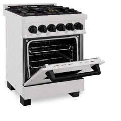 ZLINE Autograph Edition 24 in. 2.8 cu. ft. Legacy Dual Fuel Range with 4 Burner Gas Cooktop and Electric Convection Oven in Satin Stainless Steel and Matte Black Accents - RASZ-SN-24-MB - The Home Selection