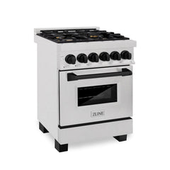ZLINE Autograph Edition 24 in. 2.8 cu. ft. Legacy Dual Fuel Range with 4 Burner Gas Cooktop and Electric Convection Oven in Satin Stainless Steel and Matte Black Accents - RASZ-SN-24-MB - The Home Selection