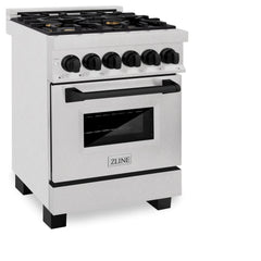ZLINE Autograph Edition 24 in. 2.8 cu. ft. Legacy Dual Fuel Range with 4 Burner Gas Cooktop and Electric Convection Oven in Satin Stainless Steel and Matte Black Accents - RASZ-SN-24-MB - The Home Selection