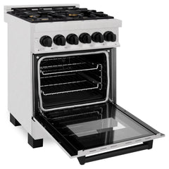 ZLINE Autograph Edition 24 in. 2.8 cu. ft. Legacy Dual Fuel Range with 4 Burner Gas Cooktop and Electric Convection Oven in Satin Stainless Steel and Matte Black Accents - RASZ-SN-24-MB - The Home Selection