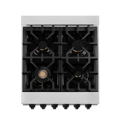 ZLINE Autograph Edition 24 in. 2.8 cu. ft. Legacy Dual Fuel Range with 4 Burner Gas Cooktop and Electric Convection Oven in Satin Stainless Steel and Matte Black Accents - RASZ-SN-24-MB - The Home Selection