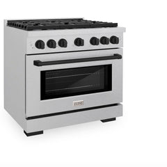 ZLINE Autograph Edition 36 in. 5.2 cu. ft. Paramount Dual Fuel Range with 6 Burner Gas Cooktop and Electric Convection Oven in Satin Stainless Steel with Matte Black Accents - SDRSZ-36-MB - The Home Selection