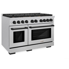 ZLINE Autograph Edition 48 in. 6.7 cu. ft. Paramount Double Oven Dual Fuel Range with 8 Burner Gas Cooktop in Satin Stainless Steel and Matte Black Accents - SDRSZ-48-MB - The Home Selection