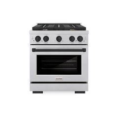 ZLINE Autograph Edition 30 in. 4.2 cu. ft. Paramount Gas Range with 4 Burner Cooktop and Convection Gas Oven in Satin Stainless Steel and Matte Black Accents
