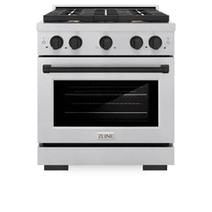 ZLINE Autograph Edition 30 in. 4.2 cu. ft. Paramount Gas Range with 4 Burner Cooktop and Convection Gas Oven in Satin Stainless Steel and Matte Black Accents