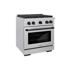 ZLINE Autograph Edition 30 in. 4.2 cu. ft. Paramount Gas Range with 4 Burner Cooktop and Convection Gas Oven in Satin Stainless Steel and Matte Black Accents