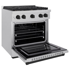 ZLINE Autograph Edition 30 in. 4.2 cu. ft. Paramount Gas Range with 4 Burner Cooktop and Convection Gas Oven in Satin Stainless Steel and Matte Black Accents