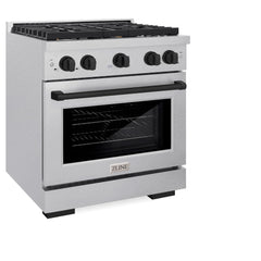 ZLINE Autograph Edition 30 in. 4.2 cu. ft. Paramount Gas Range with 4 Burner Cooktop and Convection Gas Oven in Satin Stainless Steel and Matte Black Accents