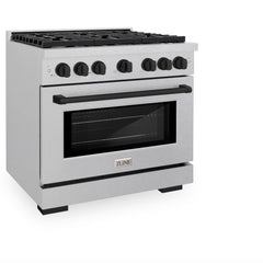 ZLINE Autograph Edition 36 in. 5.2 cu. ft. Paramount Gas Range with 6 Burner Cooktop and Convection Gas Oven in Satin Stainless Steel and Matte Black Accents - SGRSZ-36-MB - The Home Selection