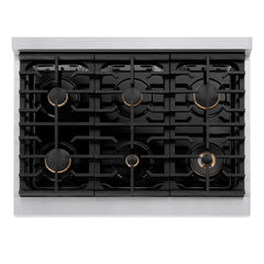 ZLINE Autograph Edition 36 in. 5.2 cu. ft. Paramount Gas Range with 6 Burner Cooktop and Convection Gas Oven in Satin Stainless Steel and Matte Black Accents - SGRSZ-36-MB - The Home Selection
