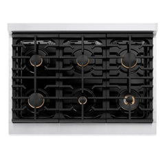 ZLINE Autograph Edition 36 in. 5.2 cu. ft. Paramount Gas Range with 6 Burner Cooktop and Convection Gas Oven in Satin Stainless Steel and Matte Black Accents - SGRSZ-36-MB - The Home Selection