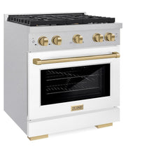 ZLINE Autograph Edition 30 in. 4.2 cu. ft. Paramount Gas Range with 4 Burner Cooktop and Convection Gas Oven in Satin Stainless Steel with White Matte Door and Champagne Bronze Accents - SGRSZ-WM-30-CB - The Home Selection