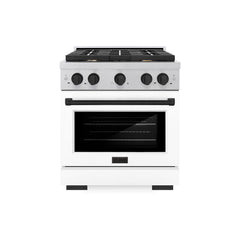 ZLINE Autograph Edition 30 in. 4.2 cu. ft. Paramount Gas Range with 4 Burner Cooktop and Convection Gas Oven in Satin Stainless Steel with White Matte Door and Matte Black Accents - SGRSZ-WM-30-MB - The Home Selection