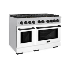 ZLINE Autograph Edition 48 in. 6.7 cu. ft. Paramount Double Oven Gas Range with 8 Burner Cooktop in Satin Stainless Steel with White Matte Doors and Matte Black Accents