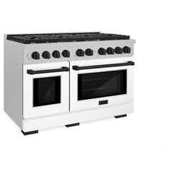 ZLINE Autograph Edition 48 in. 6.7 cu. ft. Paramount Double Oven Gas Range with 8 Burner Cooktop in Satin Stainless Steel with White Matte Doors and Matte Black Accents