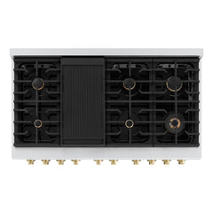 ZLINE Autograph Edition 48 in. 6.7 cu. ft. Paramount Double Oven Dual Fuel Range with 8 Burner Gas Cooktop in Stainless Steel with Black Matte Doors and Champagne Bronze Accents