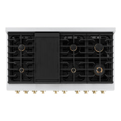 ZLINE Autograph Edition 48 in. 6.7 cu. ft. Paramount Double Oven Dual Fuel Range with 8 Burner Gas Cooktop in Stainless Steel with Black Matte Doors and Polished Gold Accents