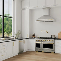 ZLINE Autograph Edition 48 in. 6.7 cu. ft. Paramount Double Oven Dual Fuel Range with 8 Burner Gas Cooktop in Stainless Steel and Polished Gold Accents