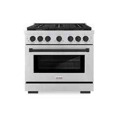 ZLINE Autograph Edition 36 in. 5.2 cu. ft. Paramount Dual Fuel Range with 6 Burner Gas Cooktop and Electric Convection Oven in Stainless Steel with Matte Black Accents - SDRZ-36-MB - The Home Selection
