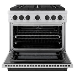 ZLINE Autograph Edition 36 in. 5.2 cu. ft. Paramount Dual Fuel Range with 6 Burner Gas Cooktop and Electric Convection Oven in Stainless Steel with Matte Black Accents - SDRZ-36-MB - The Home Selection