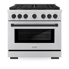 ZLINE Autograph Edition 36 in. 5.2 cu. ft. Paramount Dual Fuel Range with 6 Burner Gas Cooktop and Electric Convection Oven in Stainless Steel with Matte Black Accents - SDRZ-36-MB - The Home Selection