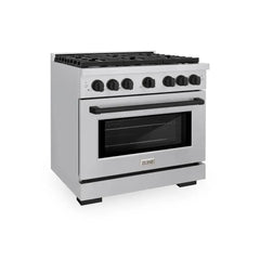 ZLINE Autograph Edition 36 in. 5.2 cu. ft. Paramount Dual Fuel Range with 6 Burner Gas Cooktop and Electric Convection Oven in Stainless Steel with Matte Black Accents - SDRZ-36-MB - The Home Selection