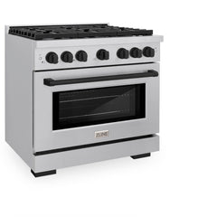 ZLINE Autograph Edition 36 in. 5.2 cu. ft. Paramount Dual Fuel Range with 6 Burner Gas Cooktop and Electric Convection Oven in Stainless Steel with Matte Black Accents - SDRZ-36-MB - The Home Selection