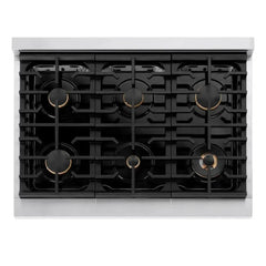 ZLINE Autograph Edition 36 in. 5.2 cu. ft. Paramount Dual Fuel Range with 6 Burner Gas Cooktop and Electric Convection Oven in Stainless Steel with Matte Black Accents - SDRZ-36-MB - The Home Selection