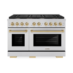 ZLINE Autograph Edition 48 in. 6.7 cu. ft. Paramount Double Oven Dual Fuel Range with 8 Burner Gas Cooktop in Stainless Steel and Champagne Bronze Accents