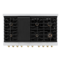 ZLINE Autograph Edition 48 in. 6.7 cu. ft. Paramount Double Oven Dual Fuel Range with 8 Burner Gas Cooktop in Stainless Steel and Champagne Bronze Accents