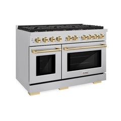 ZLINE Autograph Edition 48 in. 6.7 cu. ft. Paramount Double Oven Dual Fuel Range with 8 Burner Gas Cooktop in Stainless Steel and Polished Gold Accents